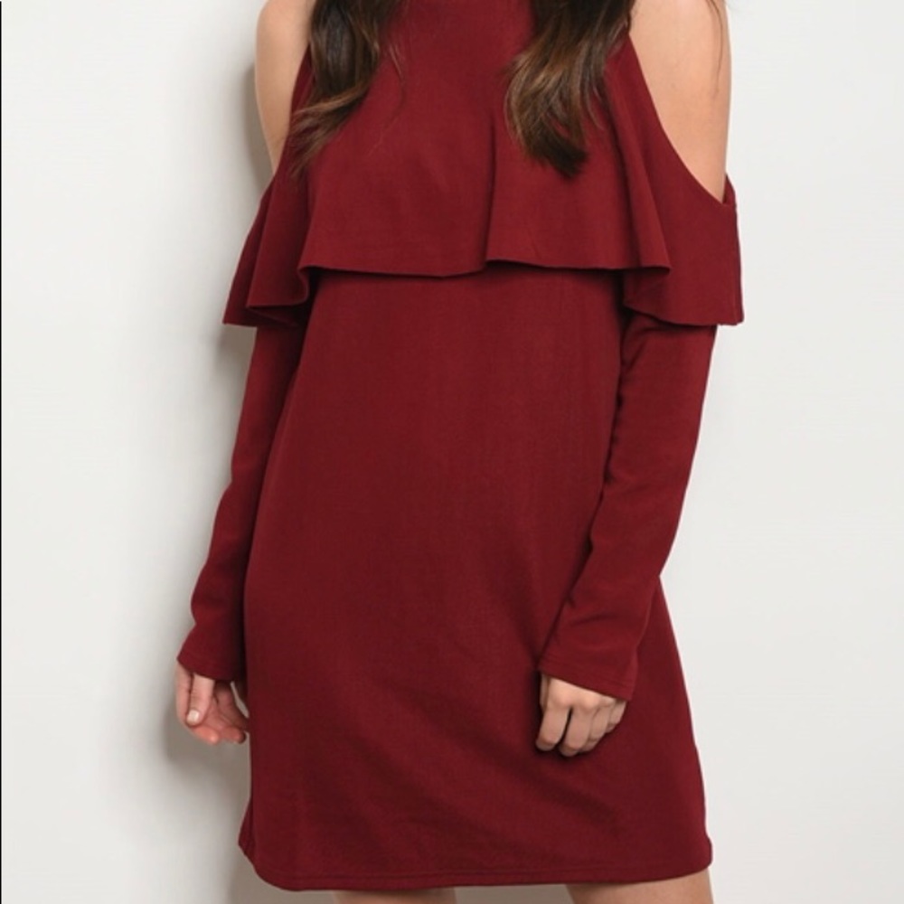 Burgundy Ruffle Tunic Dress